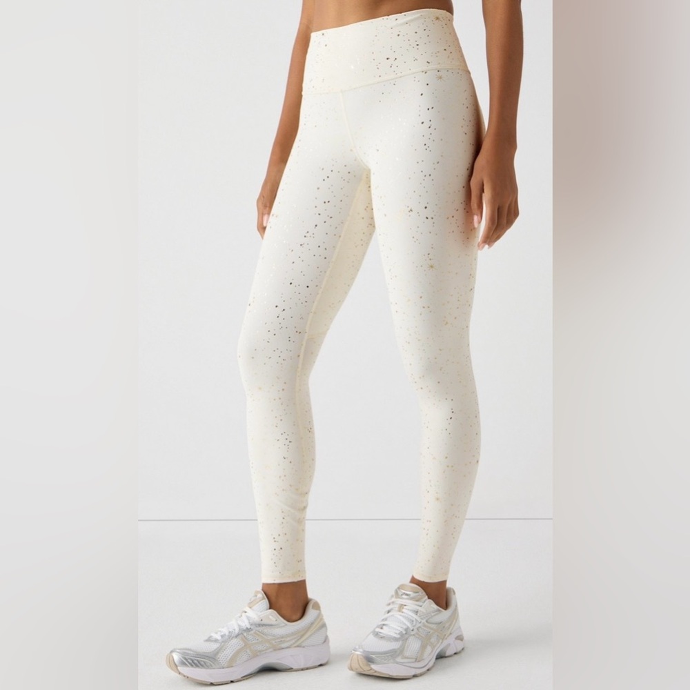 Fabletics High-Waisted Legging Tall | Ivory & Gold Starry Night | XS | NWT